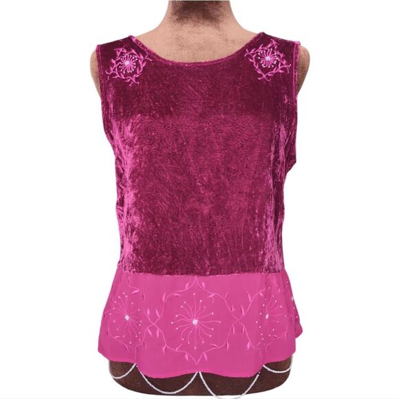 Holt Renfrew Berry Pink Embroidered Viscose Velvet Sleeveless Top Beaded Medium - Picture 1 of 13
